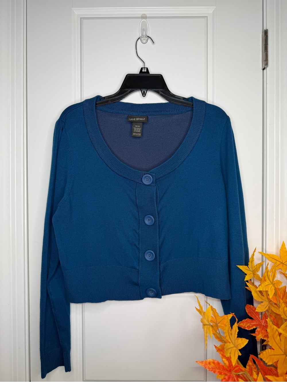 Lane Bryant Deep Teal Button-Up Cropped Cardigan